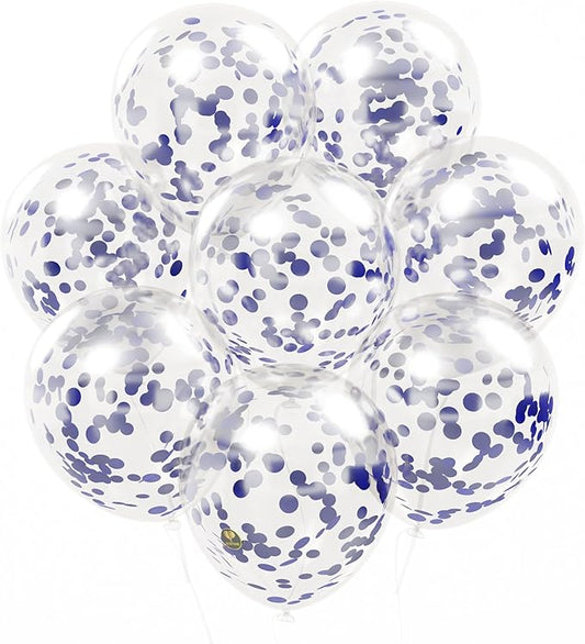 AFTERLOON® Biodegradable Balloons 24 pcs Clear 12" with Shiny Blue Circle Confetti, Thickened Extra Strong Latex Helium Float, Baby Shower Gender Reveal Garland Arch Wedding Birthday Party Decorations