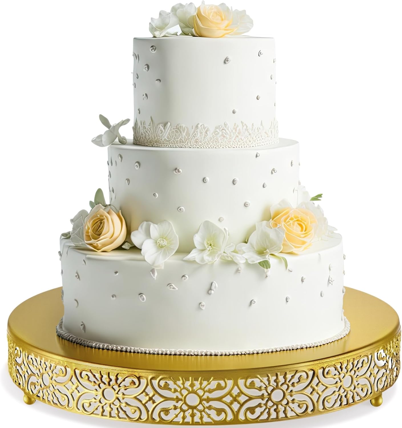 Wenqik 18 Inch Gold Cake Stand Metal Round Cake Stands Set Dessert Display Cupcake Stands Plates for Wedding Brithday Party Celebration