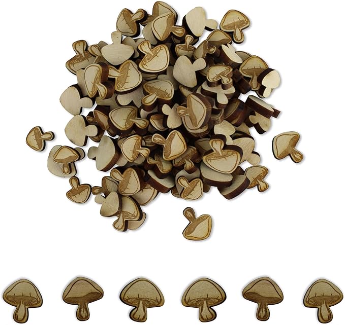 Confetti - Engraved Wood - Rustic Wooden Wedding Decor Party Table Scatter Decorations (Mushroom)