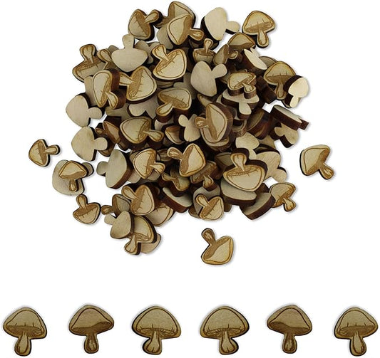 Confetti - Engraved Wood - Rustic Wooden Wedding Decor Party Table Scatter Decorations (Mushroom)