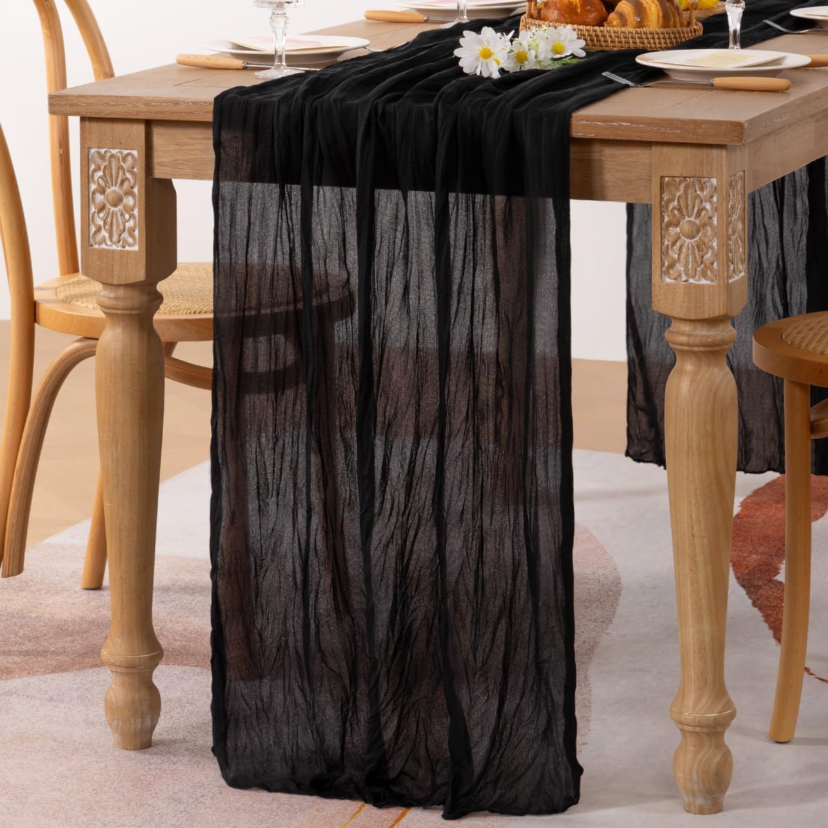 MLMC Black Halloween Table Runner 10ft Rustic Gauze Cheesecloth Table Runner Fall Decor 35x120 Inches for Halloween Party Bridal Shower Anniversary Events Decor