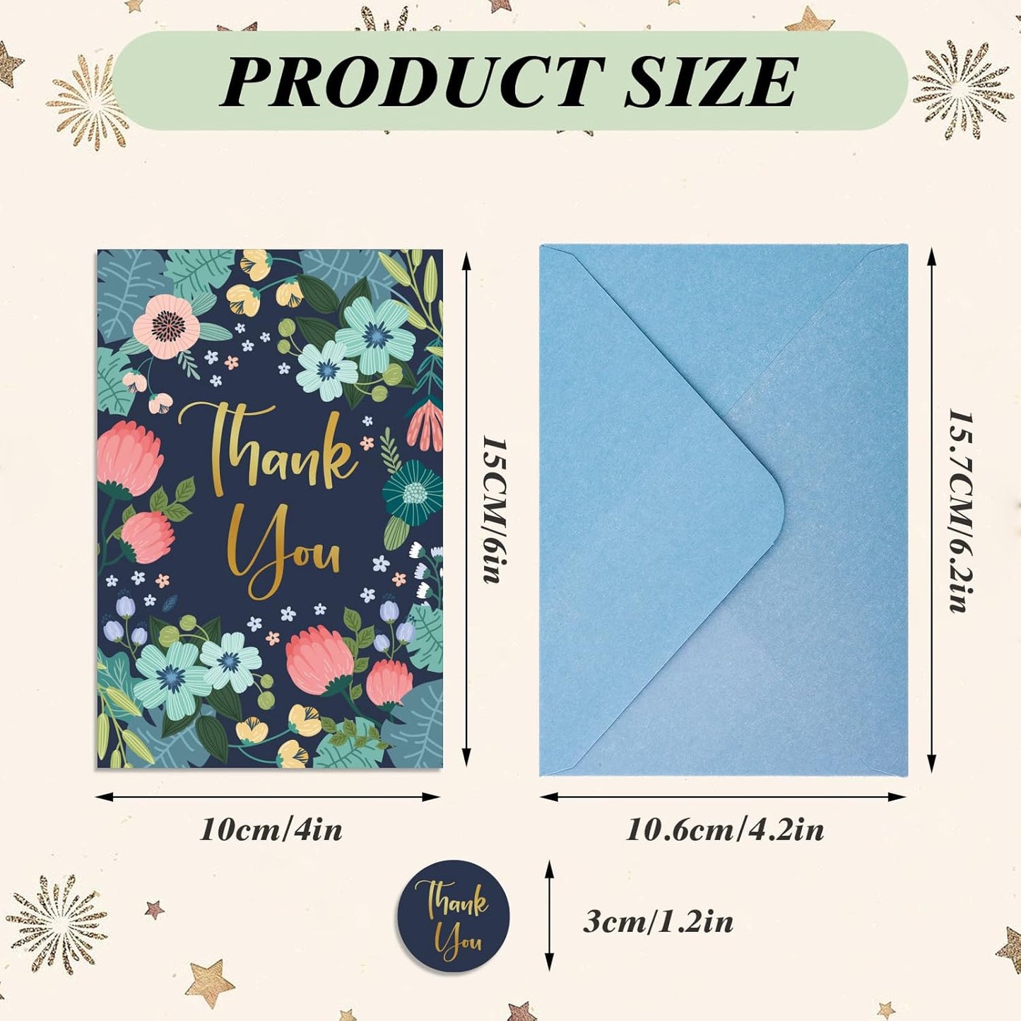 24 Pack Thank You Cards with Envelopes, 4x6 Inch Thank You Cards with Envelopes & Stickers, Greeting Card for Birthday, Wedding, Baby Shower, Bridal Shower, Thanksgiving, Christmas