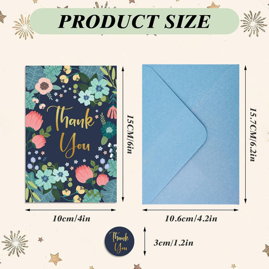 24 Pack Thank You Cards with Envelopes, 4x6 Inch Thank You Cards with Envelopes & Stickers, Greeting Card for Birthday, Wedding, Baby Shower, Bridal Shower, Thanksgiving, Christmas