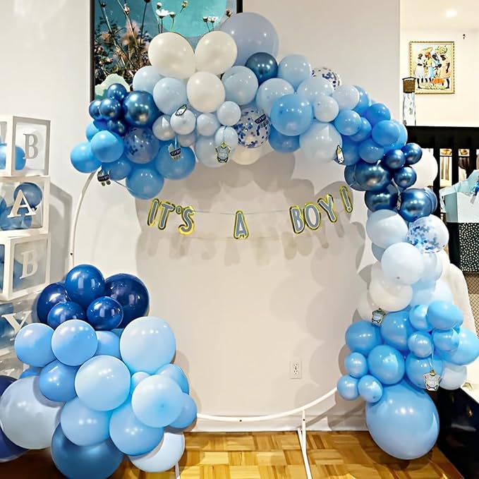 Blue Balloons Garland Arch Kit, 130pcs Navy Blue Balloons Light Blue Balloon for Baby Shower Birthday Graduations Anniversary Party Decorations