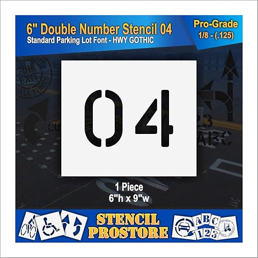 Pavement, Curb, and WheelStop Stencils - 6 inch Double Number Stencil - (04) - 6" x 9" x 1/8" (128 mil) - Pro-Grade