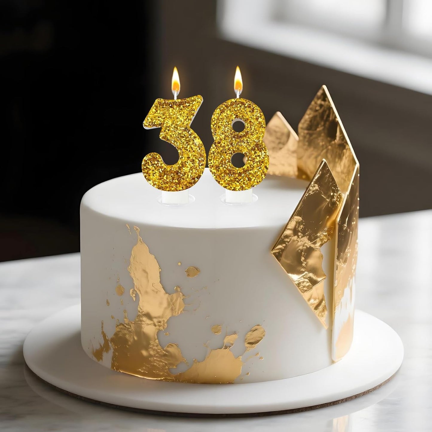 Birthday Number Candles, Glitter Number Candle Cake Decorations with Sequins, Cupcake Decorations for Girls, Women, Party Anniversary Celebrations (Number 8, Golden)