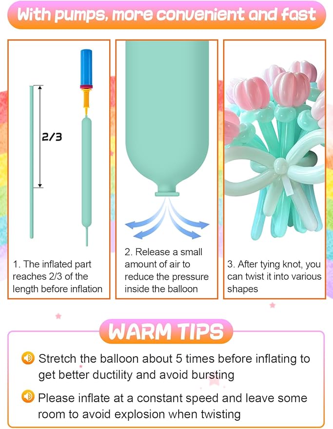100 Pcs 260Q Balloons Kit with Pump - Kids Premium Latex Twisting Long Balloons to Make Animals Flowers, Pastel Color Party Balloons for Boys Girls Christmas Birthday Gifts Clowns Wedding Decoration