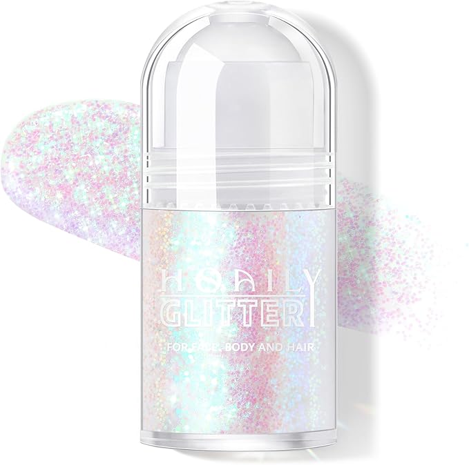 HOSAILY Roll-on Holographic Body Glitter Gel for Face Hair, Chameleon Color Changing Glitter Gel Under Light, Chunky Mermaid Sequins Festival Party Rave Accessories Shimmer Makeup (11# Mermaid)