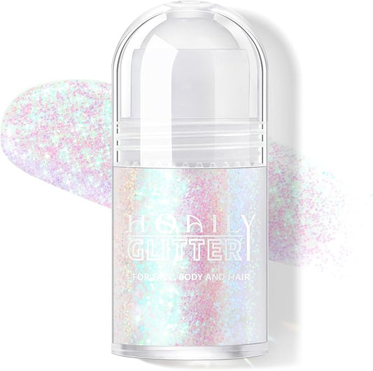 HOSAILY Roll-on Holographic Body Glitter Gel for Face Hair, Chameleon Color Changing Glitter Gel Under Light, Chunky Mermaid Sequins Festival Party Rave Accessories Shimmer Makeup (11# Mermaid)