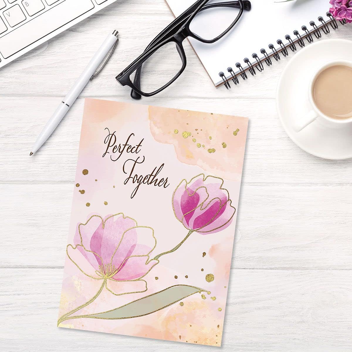 Floral Pairs Deluxe Anniversary Greeting Cards - Set of 8 (4 Designs), 5 x 7 Inches, Sentiments Inside