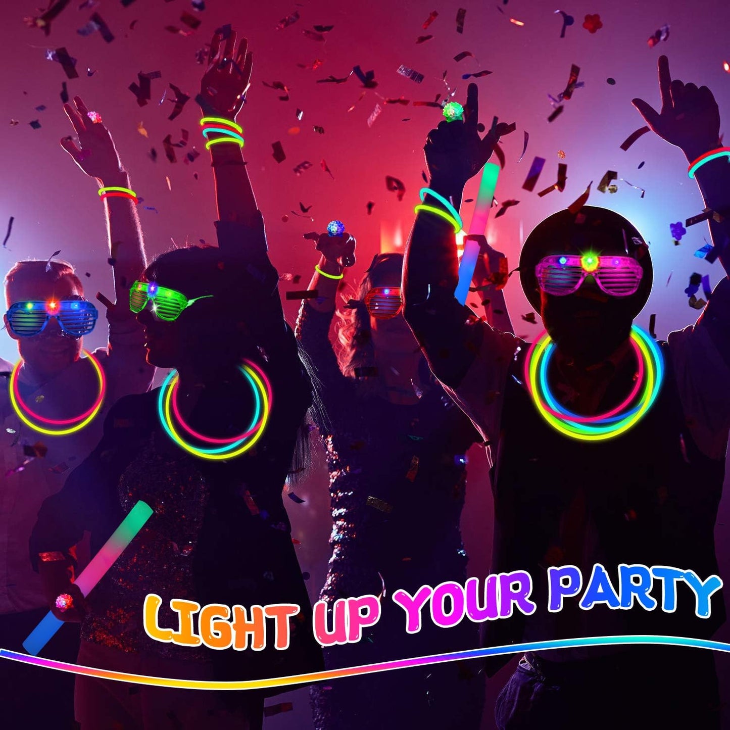 272PCS Glow in the Dark Party Supplies, Party Pack Bulk , 24PCS Foam Glow Sticks & LED Glasses, 24PCS LED Light Up Rings and 200PCS Glow Sticks for Neon Party Decorations, halloween party favors