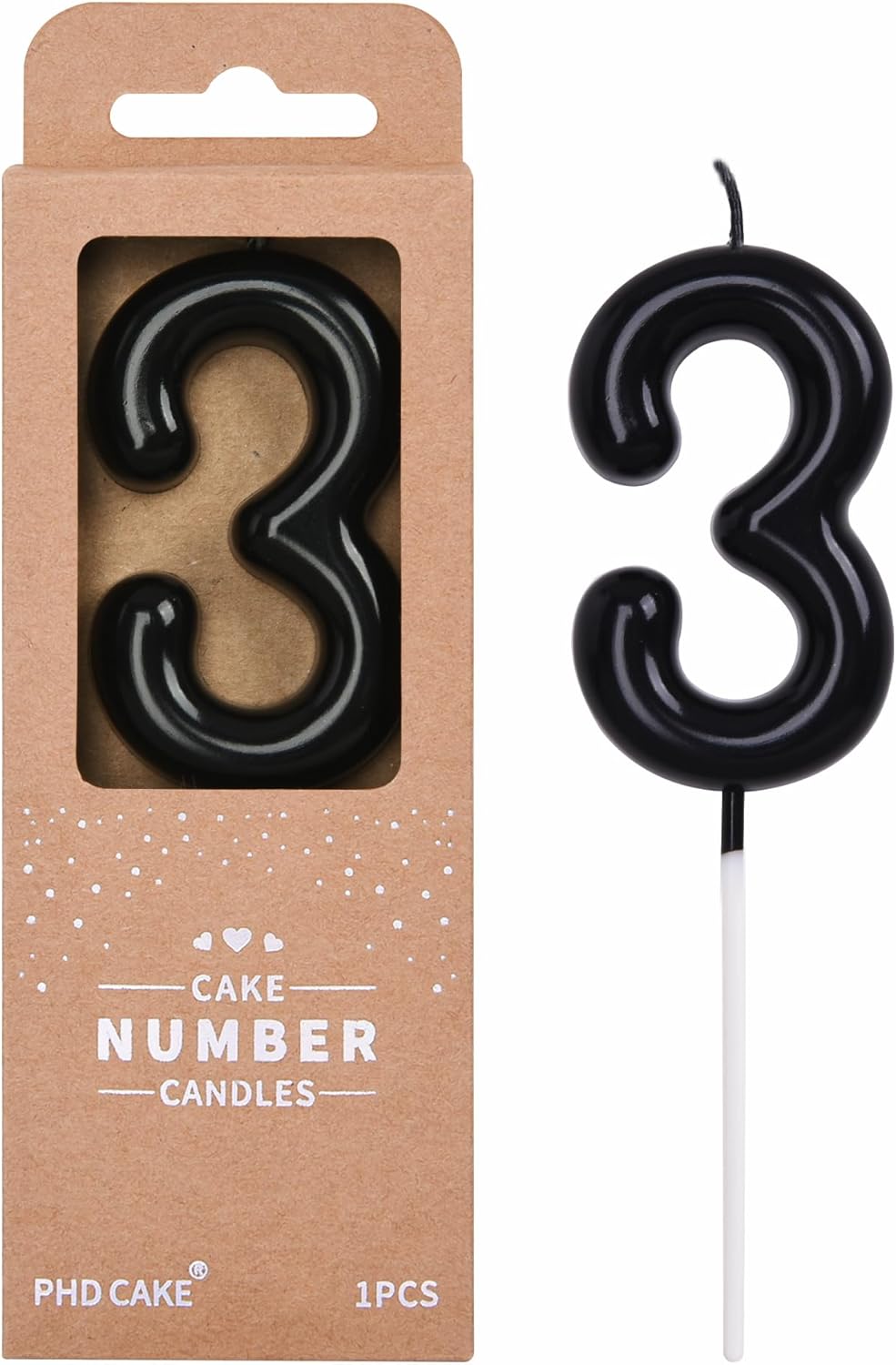 PHD CAKE 2.76 inch Classical Black 3 Number Birthday Candles, Black Number Candles, Cake Number Candles, Party Celebration