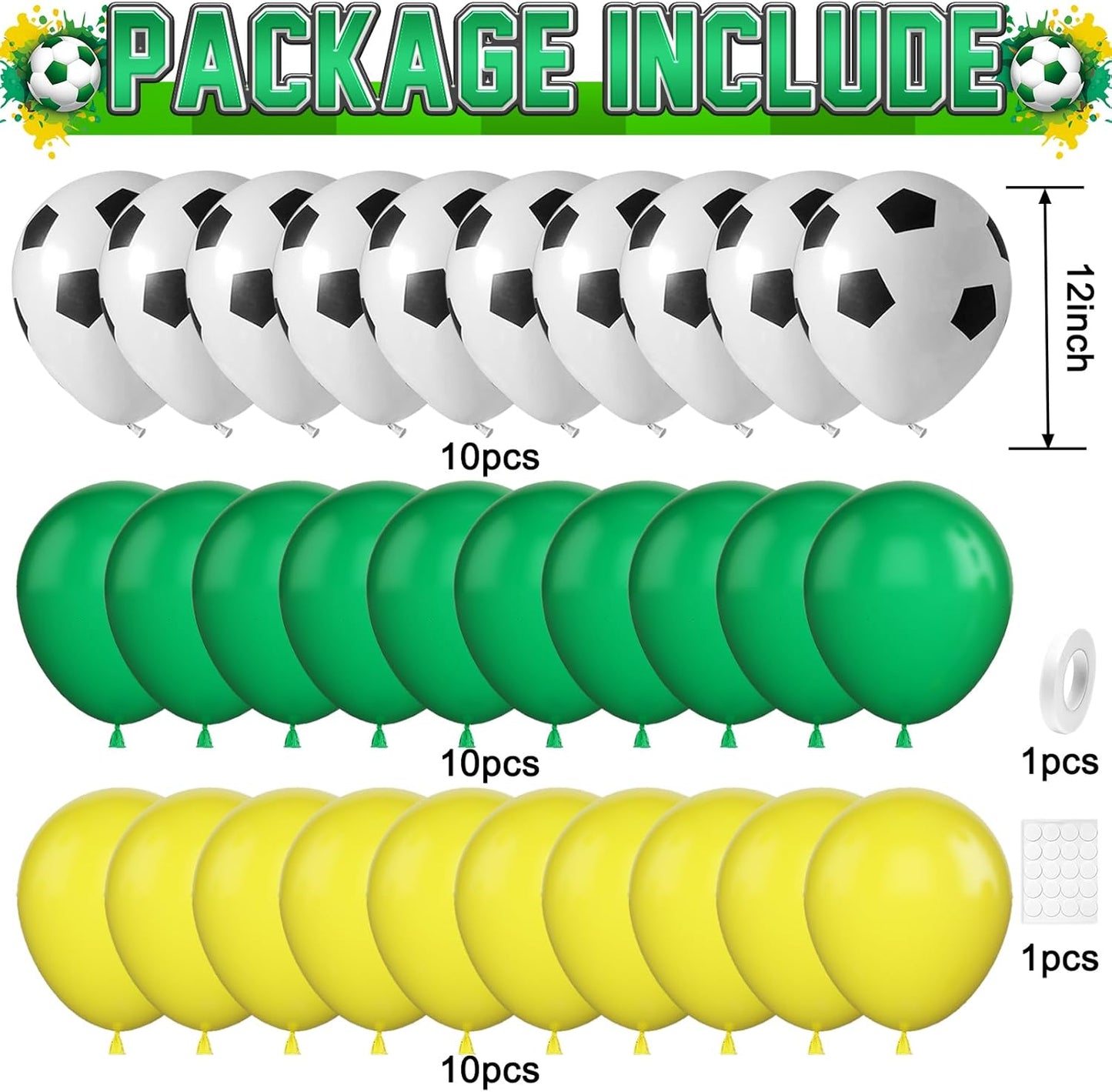 30pcs Soccer Balloon Green Yellow,Football Party Birthday Decorations,12 Inch Football Latex Balloons for Boys Kids Soccer Sport Theme Party Decorations