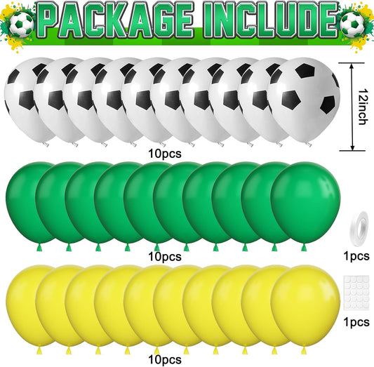 30pcs Soccer Balloon Green Yellow,Football Party Birthday Decorations,12 Inch Football Latex Balloons for Boys Kids Soccer Sport Theme Party Decorations