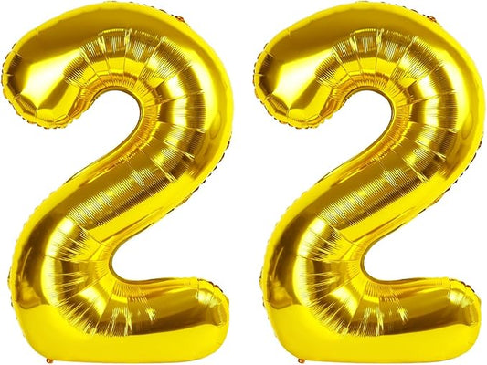 Gold Number 22 Balloon 40 inch, 22 Number Balloons, 22nd Gold Birthday Decorations, 22 Year Old Women Men Golden Party Supplies