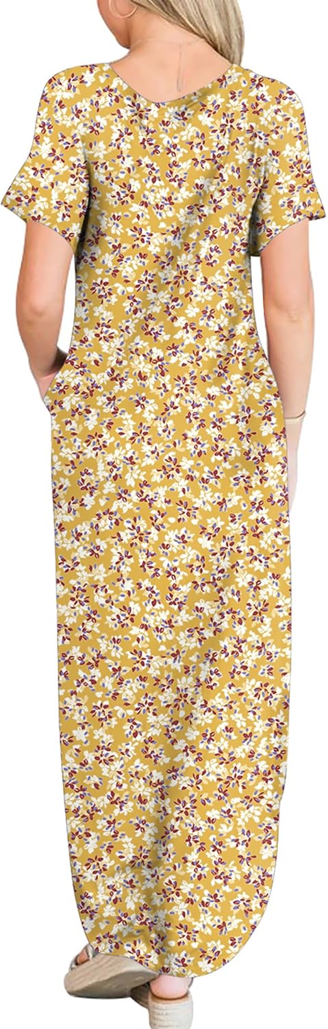 ANRABESS Womens Summer Maxi Dress Short Sleeve Casual Loose Long T Shirt Dresses Split Vacation Beach Sundress Travel Outfits