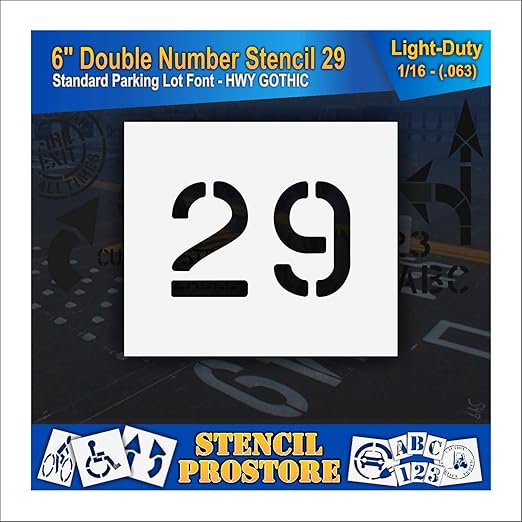Pavement, Curb, and WheelStop Stencils - 6 inch Double Number Stencil - (29) - 6" x 9" x 1/16" (63 mil) - Light-Duty