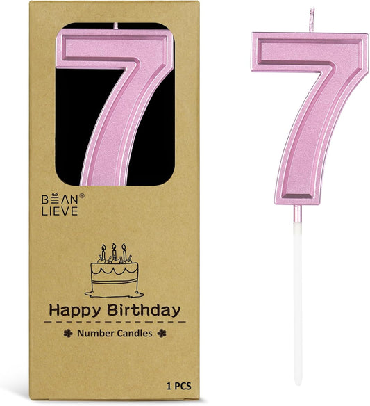 BEAN LIEVE Rose Gold Birthday Candles Number 7, Rose Gold Number Candles, Cake Number Candles for Birthday Parties and Wedding Anniversary Celebrations
