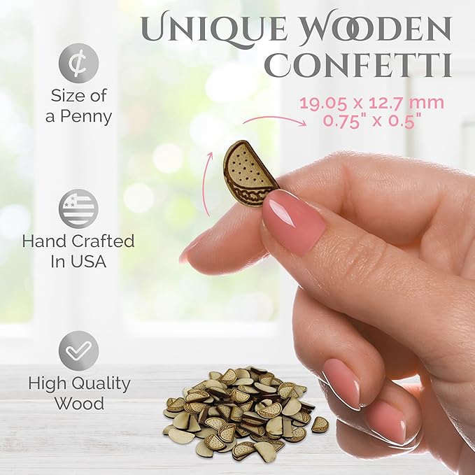 Confetti - Engraved Wood - Rustic Wooden Wedding Decor Party Table Scatter Decorations (Taco)