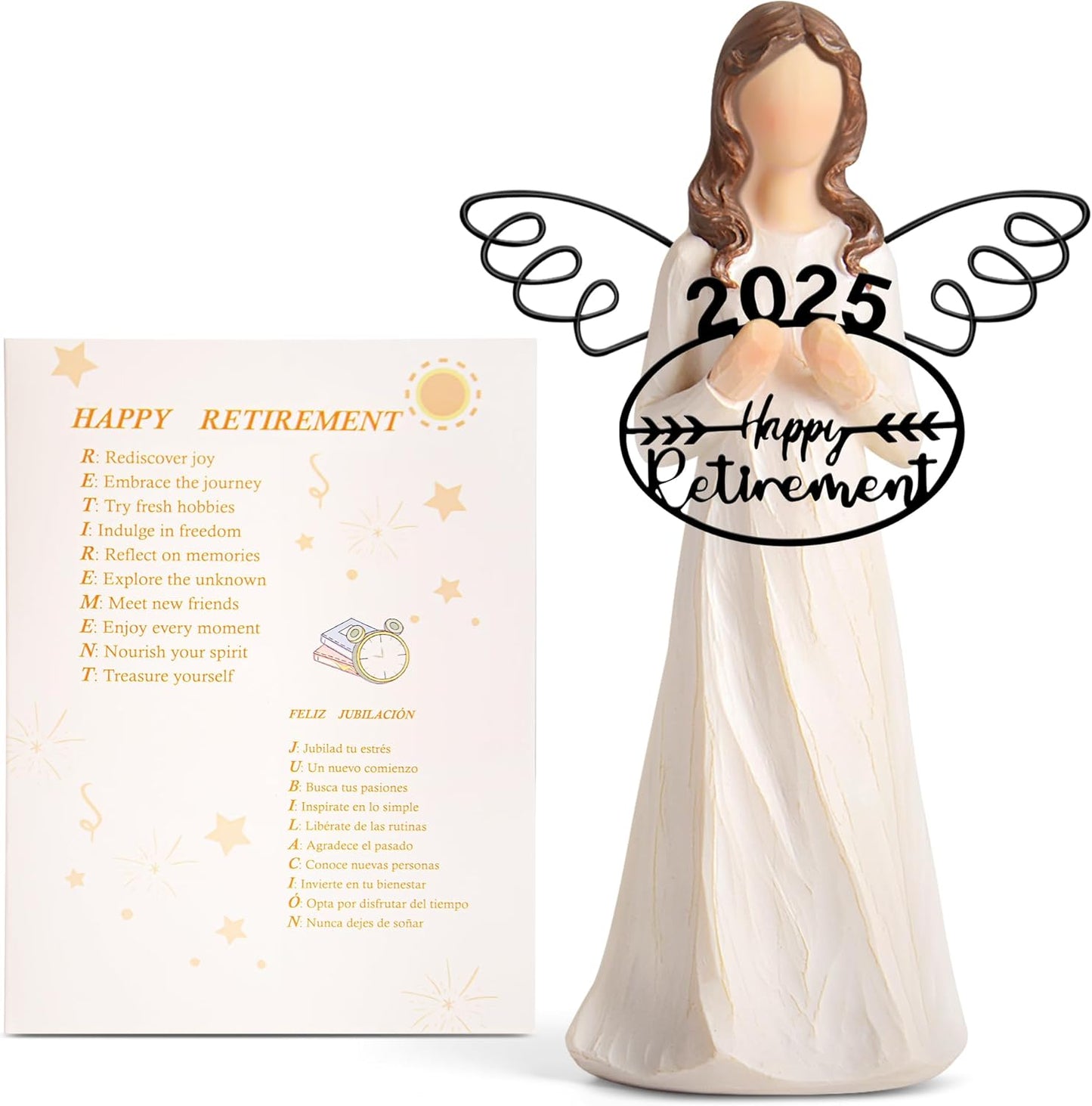 Retirement Gift for Woman 2025 - Happy Retirement Gifts for Coworker Teacher Nurses Boss Mom Grandma Sister Retirees Women Retirement Party Decorations with Angel Figurine Retirement Blessing Card