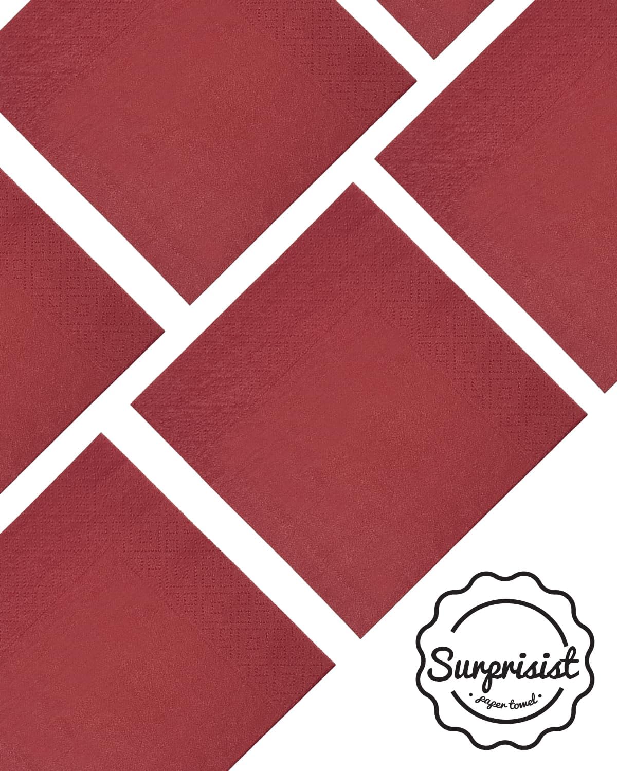 Burgundy Cocktail Napkins 5 * 5inch disposable Beverage Napkin paper for Cocktail, Wedding, Dinner，Birthday Party Dessert Wine Paper Napkins（ 120 Count）