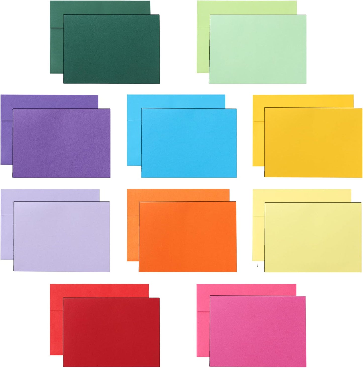 100 Packs 10 Assorted Colors Blank Cards and Envelopes 5 x 7 Heavyweight Single Panel Cardstock and A7 Envelopes Printable Self Seal for DIY Wedding Invitations, Thank You Cards, Baby Shower