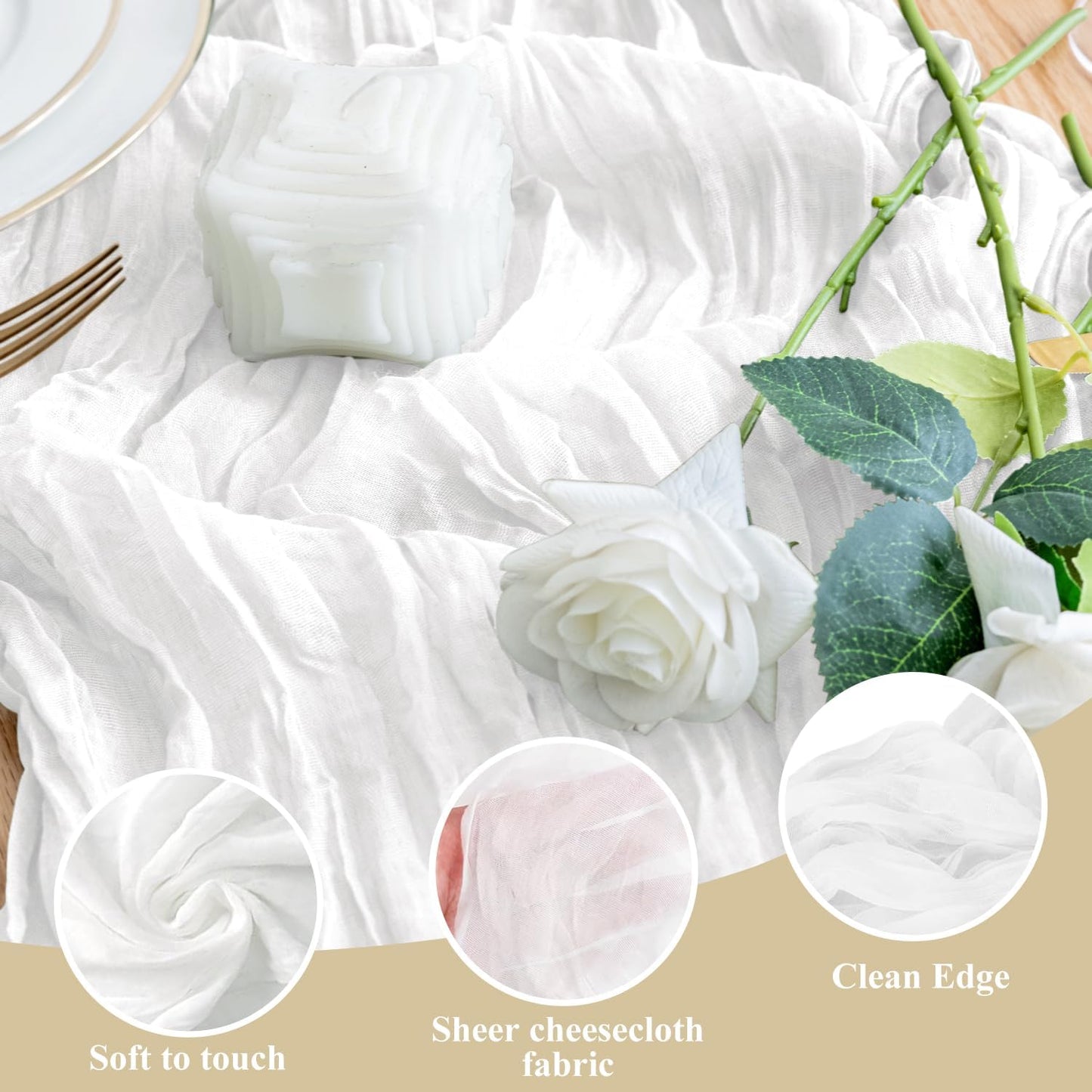 Wokceer Cheesecloth Table Runner White Christmas 4Pack 10FT Ivory Boho Gauze Cheese Cloth Table Runner for Party Long Rustic Sheer Table Runners for Baby Bridal Shower Wedding Easter Table Decor