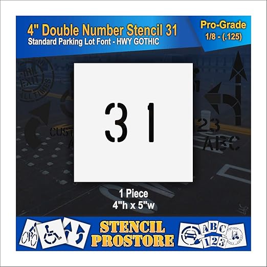 Pavement, Curb, and WheelStop Stencils - 4 inch Double Number Stencil - (31) - 4" x 4" x 1/8" (128 mil) - Pro-Grade