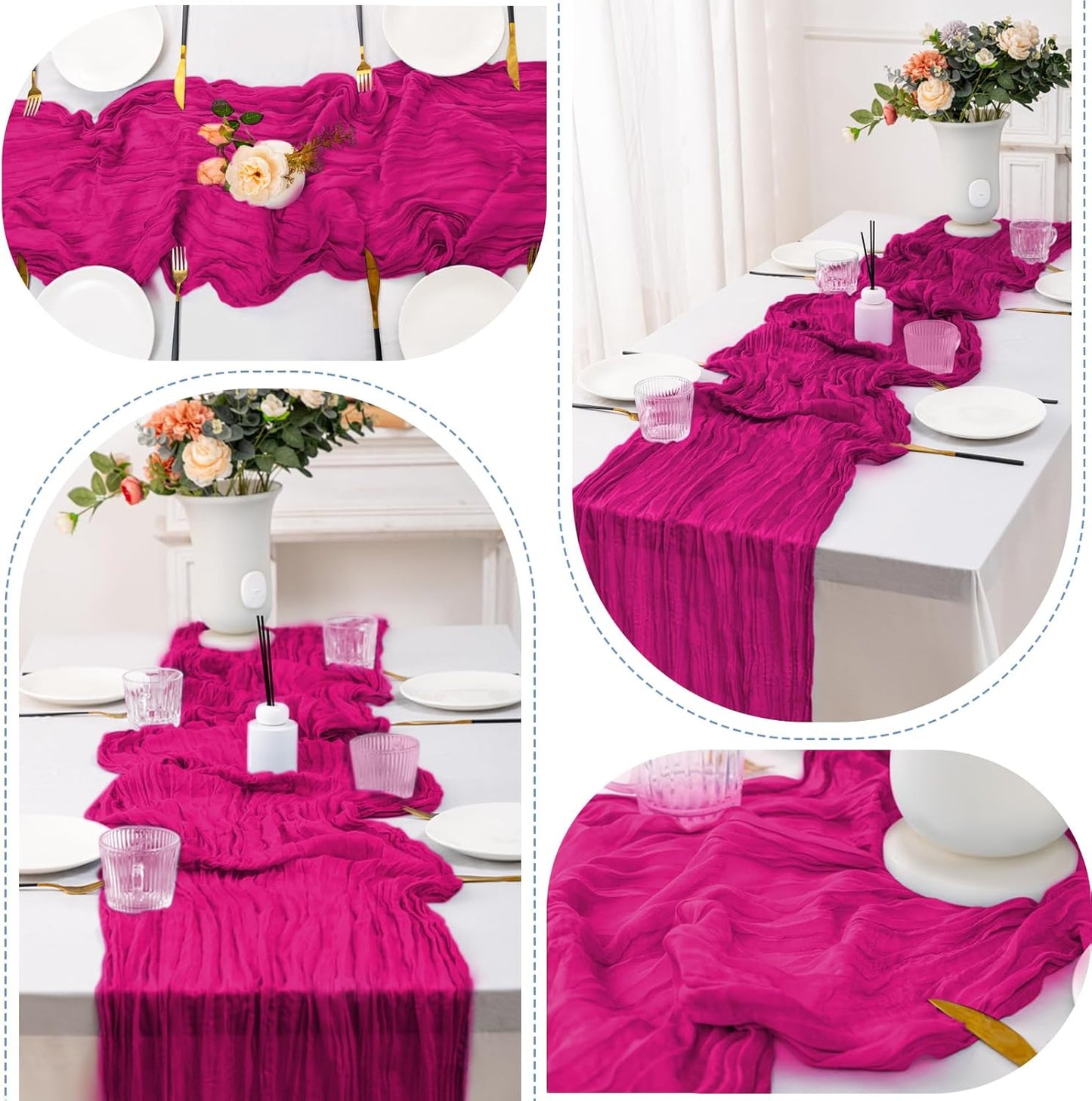 12 Pack Hot Pink Table Runners 10FT Cheesecloth Table Runner 21 x 120 inch Boho Gauze Cheese Cloth Table Runner Rustic Sheer Table Runners for Party Wedding Bridal Baby Shower Birthday Table Decor