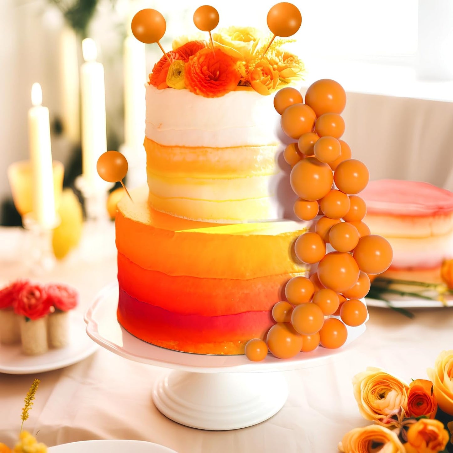 138 Pcs Balls Cake Topper Decorations Balloon Cupcake Toppers Foam Multisize Cake Topper Balls for Thanksgiving Halloween Birthday Party Wedding Anniversary