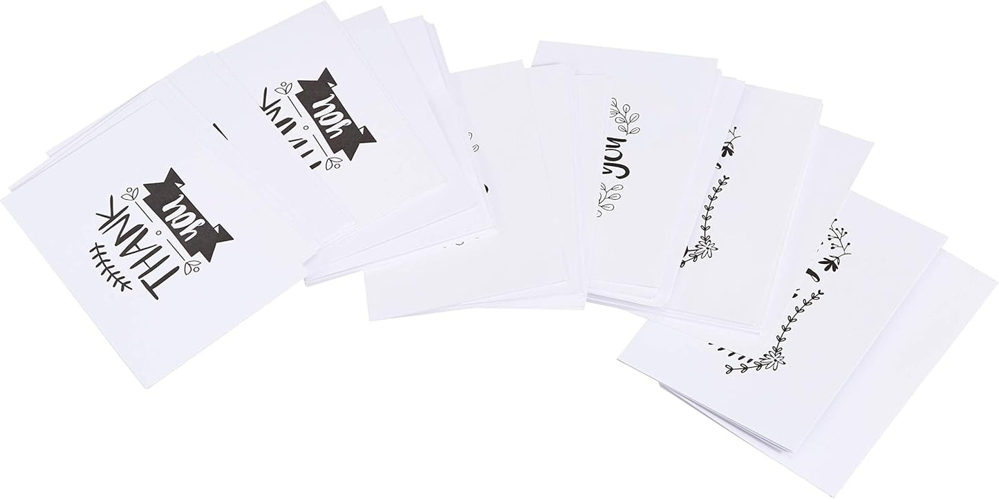 Amazon Basics Thank You Cards and Envelopes, 48 Count, Black and White (Pack of 10)
