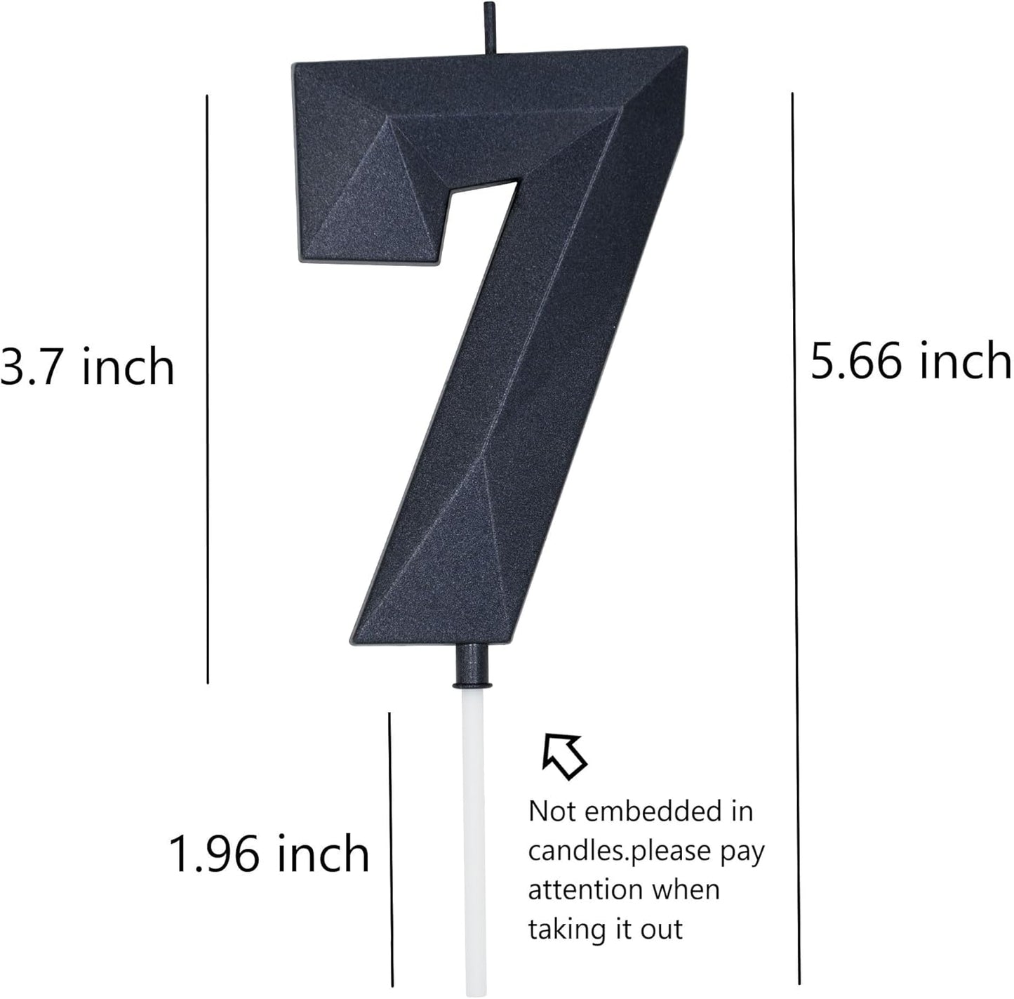 DERVENTA Large Birthday Candle Number 3D Black 3.7 inch Party Celebration Anniversary Decoration Cake Topper 1 Piece (Number 7 Black)