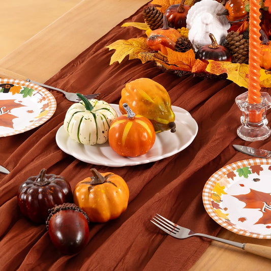 Terracotta Cheesecloth Table Runner Fall Burnt Orange Cheese Cloth Table Runner 120 Inches Rust Thanksgiving Fall Table Decorations for Friendsgiving Wedding Bridal Baby Shower Party