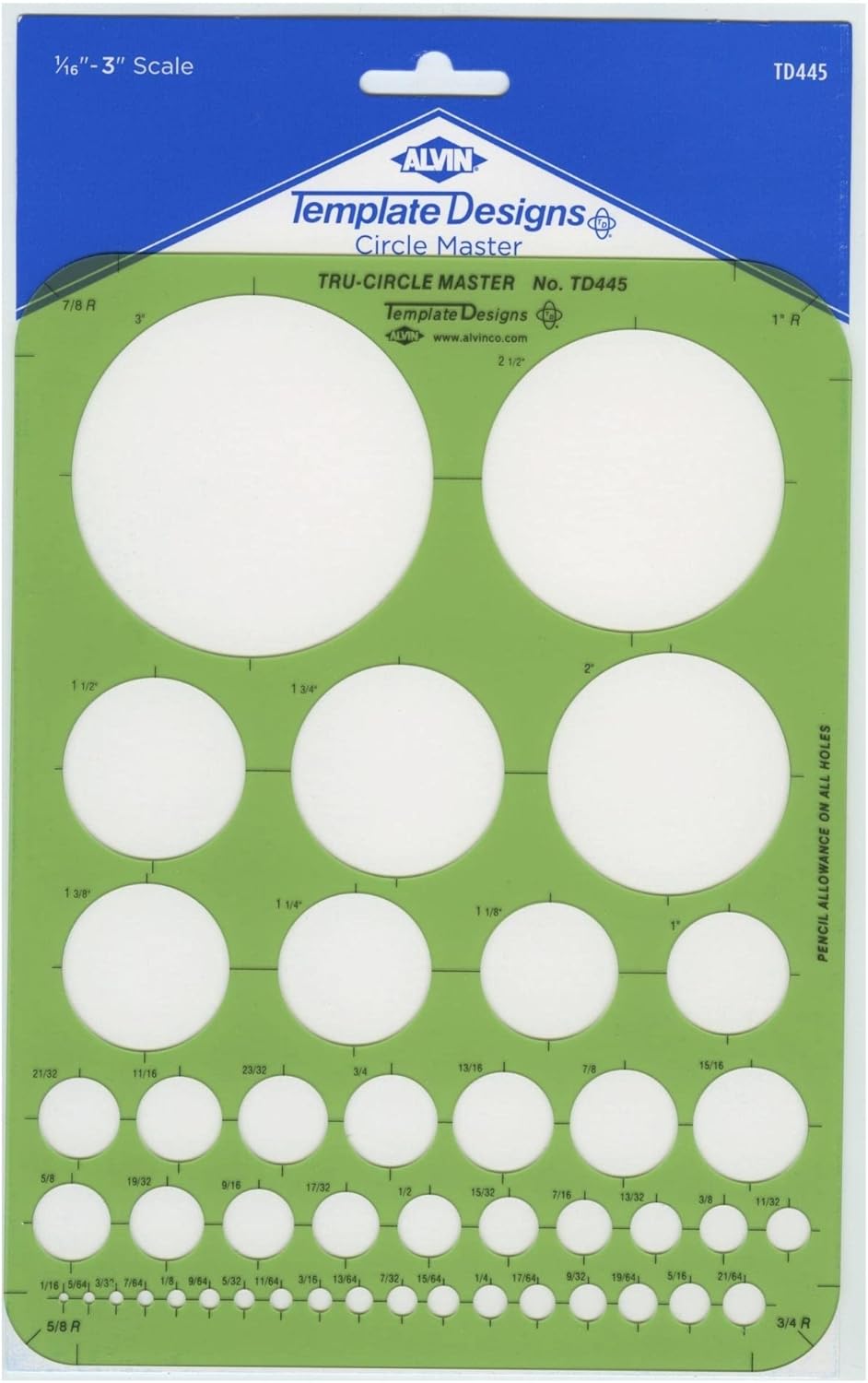 ALVIN, TD445, Circle Guide Template, Drawing and Drafting Tool for Artists, Architects, Design and Drafting 44 Circles, 7 inches x 9.25 inches x .030 inches