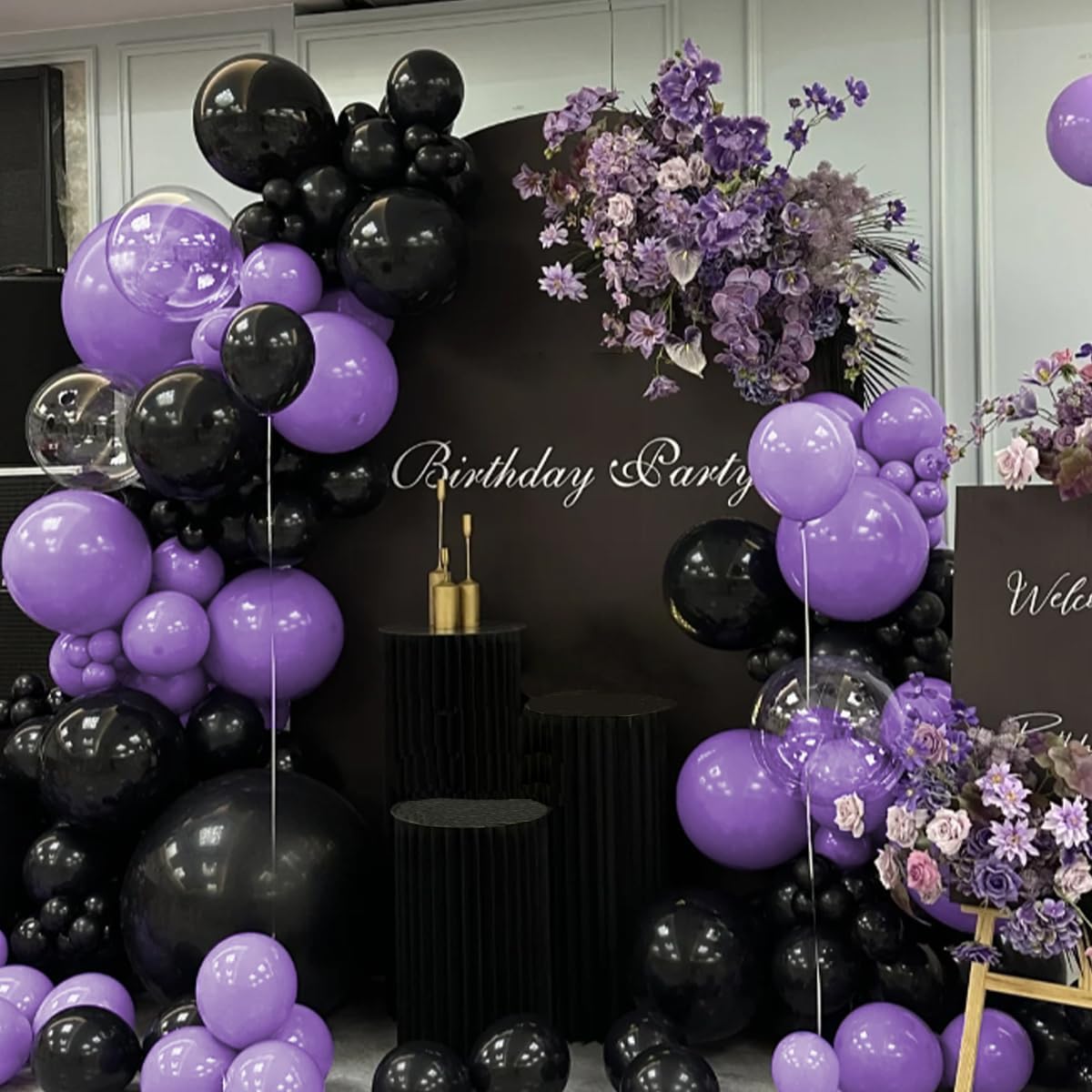 Purple and Black Balloons Garland Arch Kit, 151Pcs Latex Balloons Different Sizes 18 12 10 5 inch for Birthday, Graduation, Baby Shower, Wedding, Retirement, Halloween Party Decoration