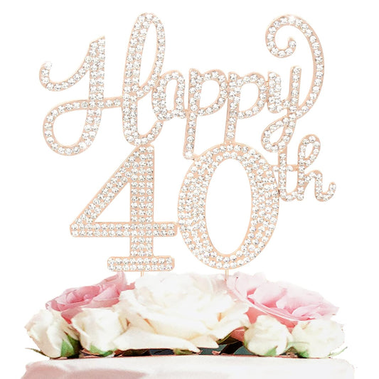 LASKYER Happy 40th Birthday Decorations,40th Birthday Gold Rhinestone Cake Topper - Cheers to Forty Years Old Bday Party Metal Sparkly Cake Centerpieces Sign.
