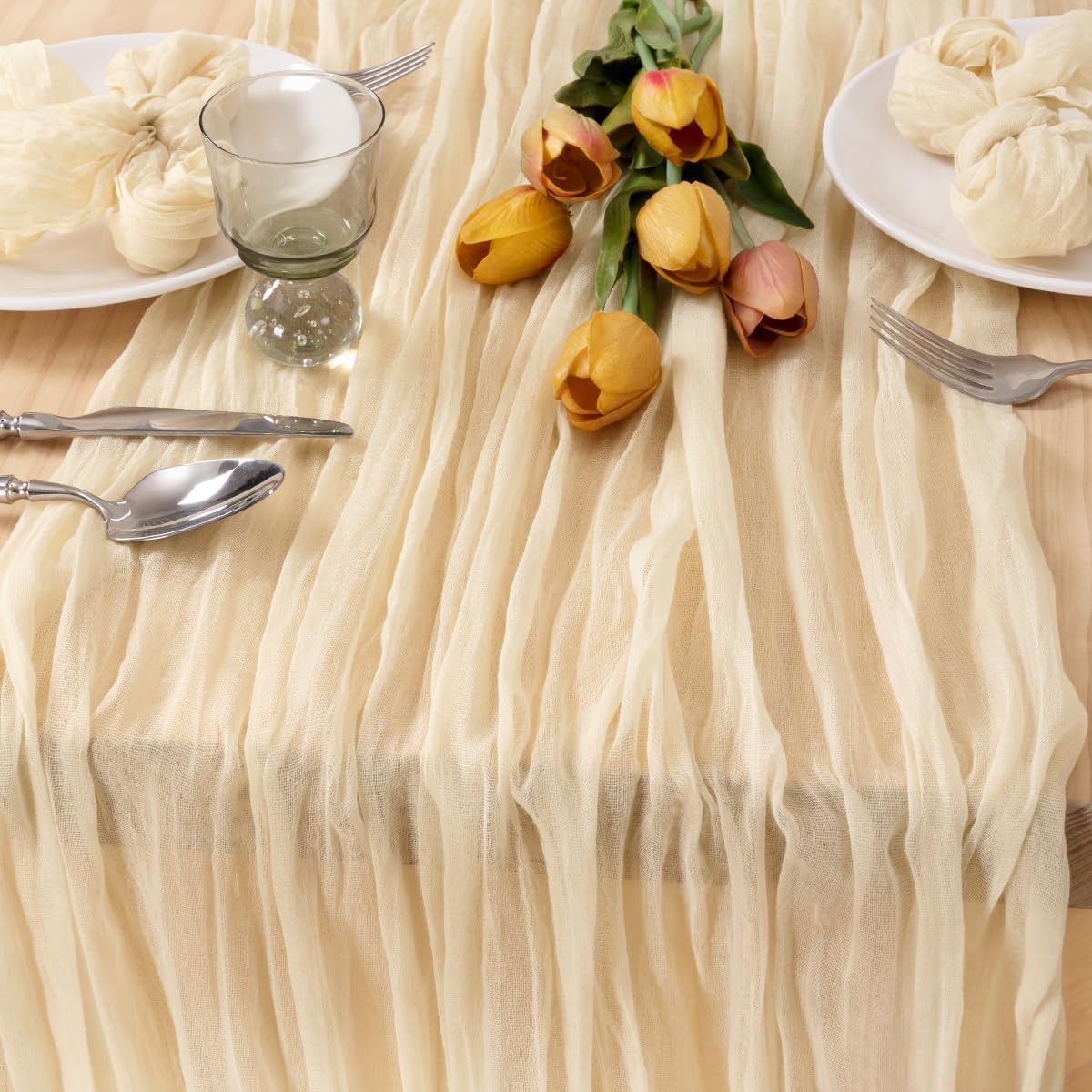 MLMC 8 Pack Beige Cheesecloth Table Runner 10ft Cream Rustic Gauze Cheese Cloth Fall Table Runner 35x120 Inches for Wedding Baby Bridal Shower Boho Home Decor