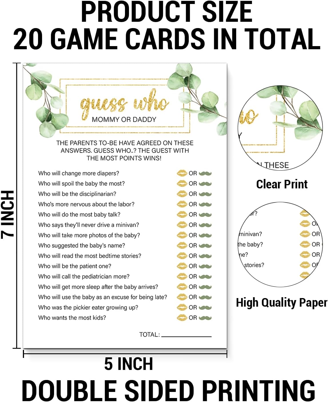 Guess Who Mommy or Daddy Baby Shower Games - 20 Double-Sided Greenery Guess Who Game Cards - Baby Shower Games for Girl or Boy - Gender Neutral