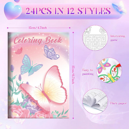 BenLouis 24 Pcs Butterfly Mini Coloring Books Kids Butterfly Theme Baby Shower Party Favors Small Activity Books Bulk for Kids Spring Fairy Birthday Goodie Bags Stuffers Return Gifts Classroom Travel