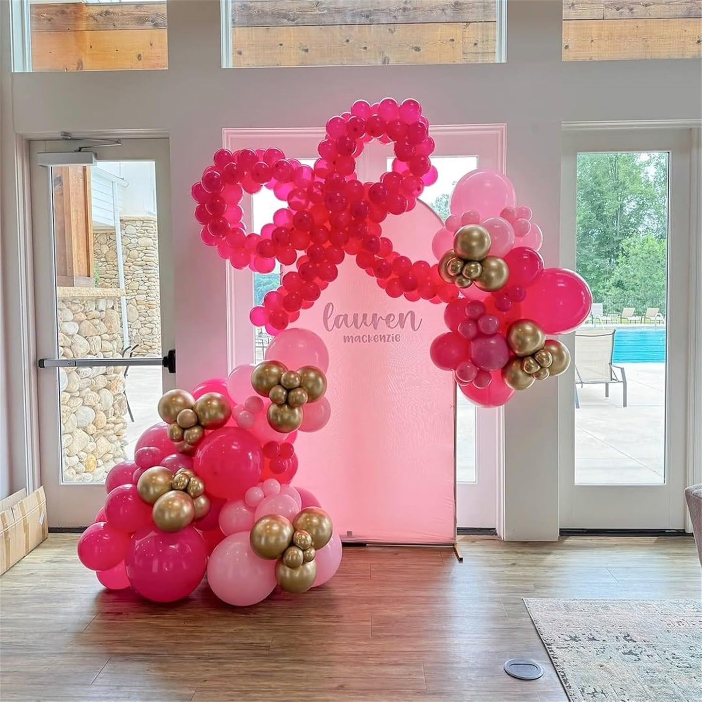 Pink Balloon Arch Garland Kit, Pastel Baby Hot Pink Balloons with Metallic Gold Latex Balloons for Girls Women Birthday Bridal Baby Shower Wedding Anniversary Princess Theme Decorations