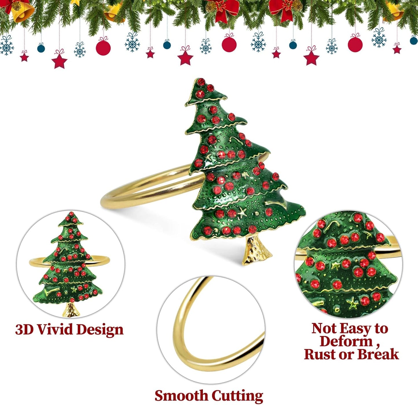 Legigo Set of 6 Christmas Tree Napkin Rings for Dinning Table Setting - Metal Napkin Holder Rings for Xmas Dinner Holiday Party, Wedding Receptions Dinning Table Setting