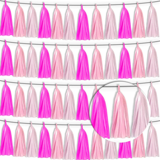 4P Maca-Rose Red Pink LightPink Tassel Banner Garland Foil Fringe Banner Tinsel Banner Backdrop for Parade Floats, Wall Hanging Curtain Parade Floats, Graduation Decorations, Wedding Party Decoration