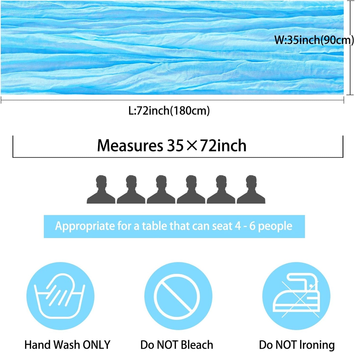 12 Pack Cheesecloth Table Runner 35x72 Inch Boho Gauze Rustic Cheese Cloth Romantic Long Table Runner for Wedding Bridal Shower Birthday Party Table Decor (Baby Blue)