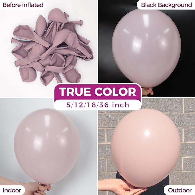 Bezente Dusty Pink Balloons Latex Party Balloons - 100 Pack 12 inch Round Helium Boho Blush Lilac Retro Pink Balloons for Graduation Anniversary Bachelorette Gender Reveal Princess Party Decorations