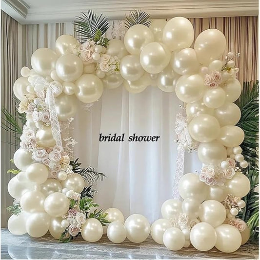 Pearl White Balloon Garland Double Stuffed Sand White Balloons Different Sizes 18/12/5in Pastel Ivory Cream Balloon Arch Kit for Wedding Bridal Baptism Baby Shower Birthday Party Decorations