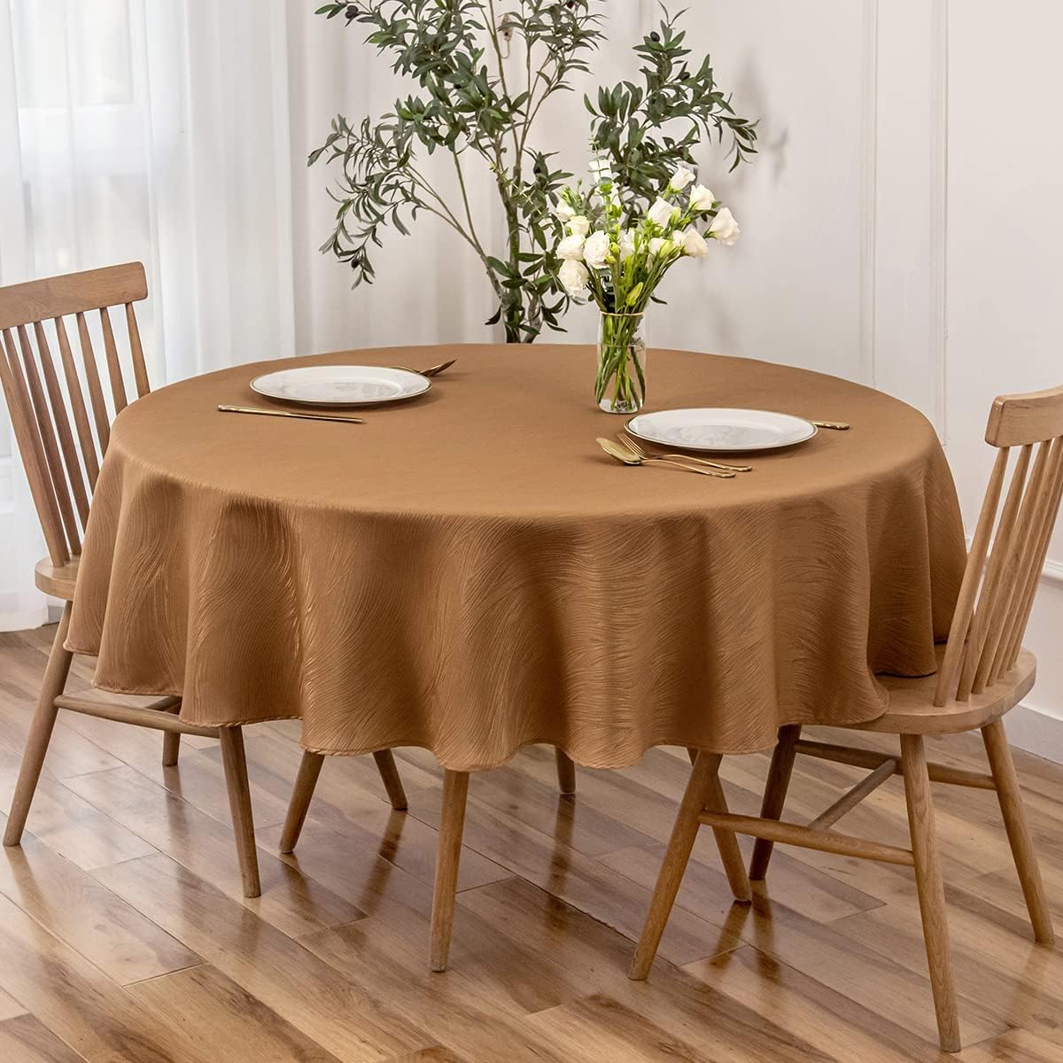 maxmill Fall Round Tablecloth Swirl Design Spillproof Wrinkle Free Heavy Weight Soft Table Cloth Decorative Fabric Tabletop for Harvest Celebration Thanksgiving Dinner Round 90 Inch, Fall Leaf