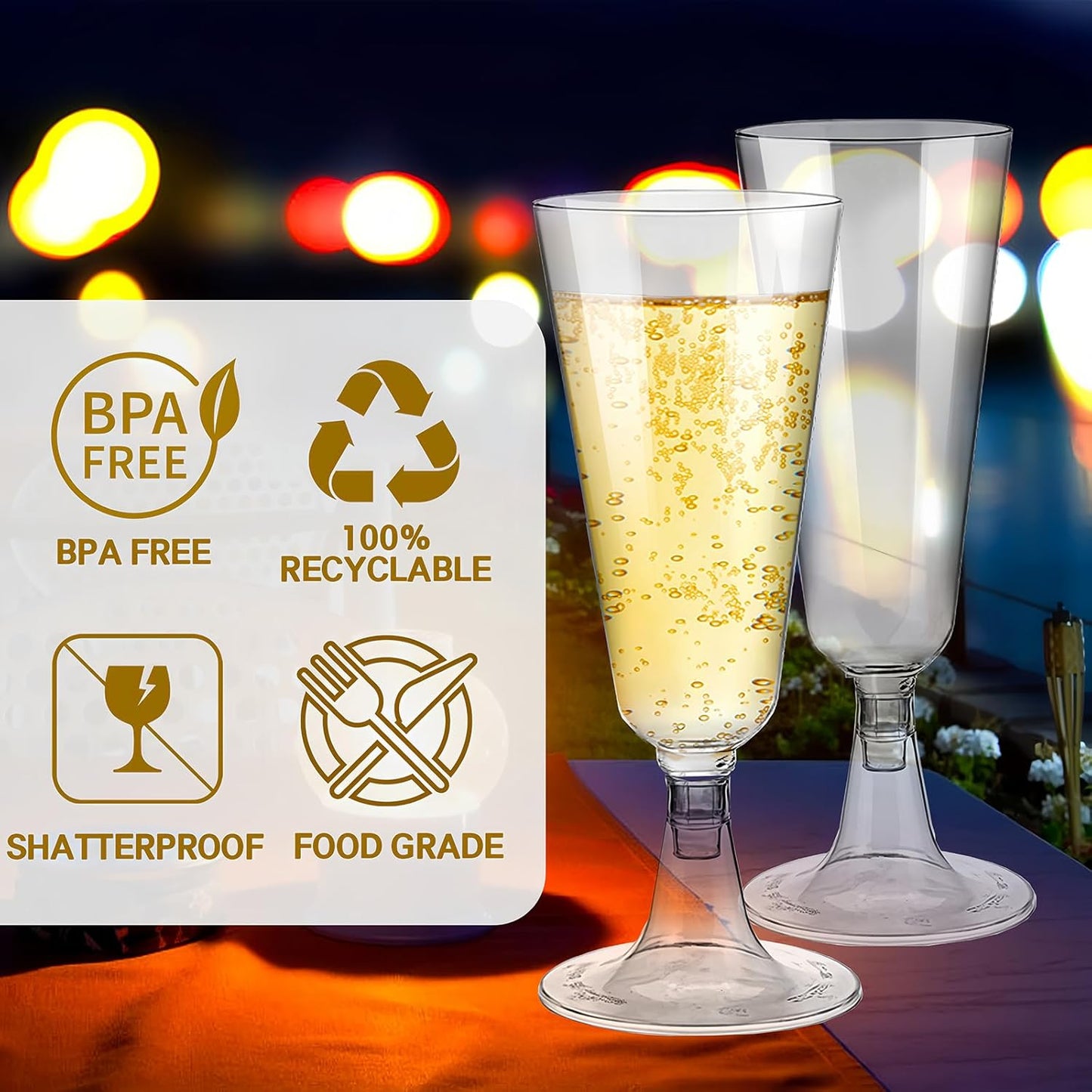 Disposable Plastic Champagne Flutes,60 Pack Clear Mimosa Champagne Glasses,5.5 Oz Wine Glasses Cups for Wedding Celebration New Year Christmas Birthday Graduation Party Supplies