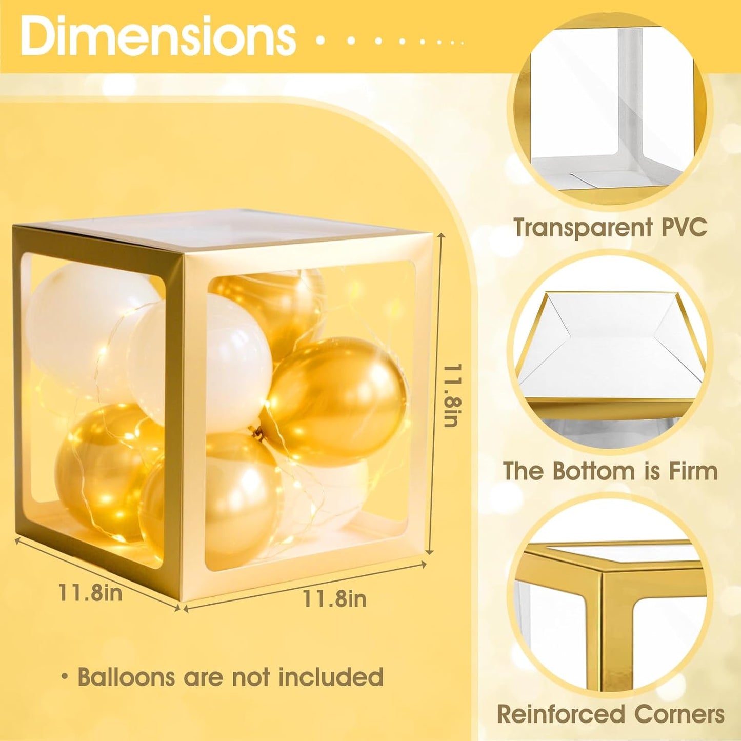 Ledido Baby Boxes with Letters for Baby Shower Decorations, 4 Pcs Transparent Balloon Boxes Blocks with Fairy String Lights, Clear Balloon Boxes for Boy Girl Gender Reveal Party Backdrop (Gold)
