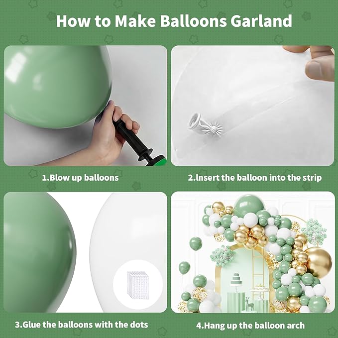 Sage Green Balloons Arch Kit,130pcs Gold Balloon Garland,Different Sizes 18 12 10 5 Inch Green and White Latex Balloons for Birthday Baby Shower Gender Reveal Wedding Party Decoration