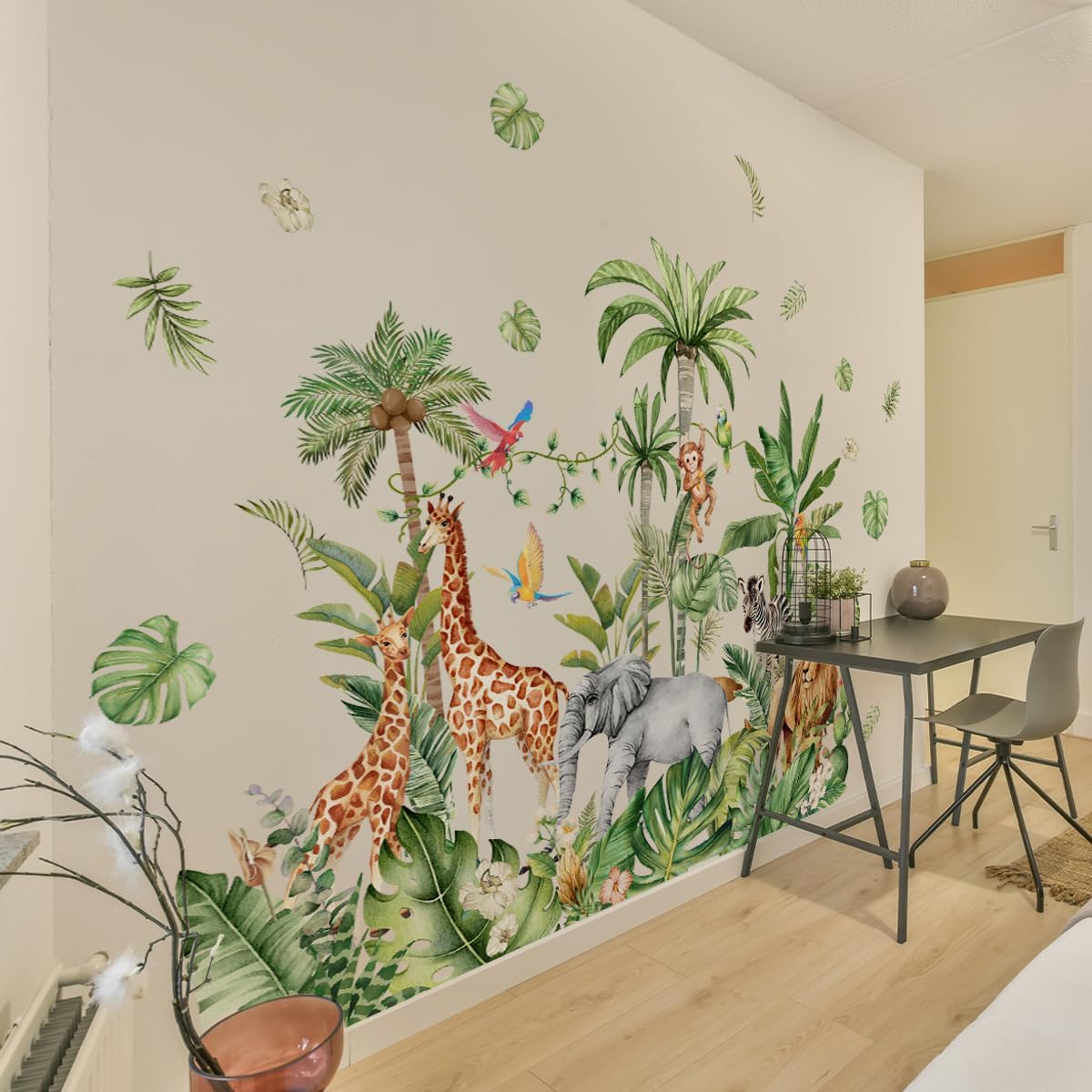 Safari Animal Jungle Wall Stickers Kids Room Living Room Wall Decor, Playroom Bedroom Classroom Kindergarten Designs